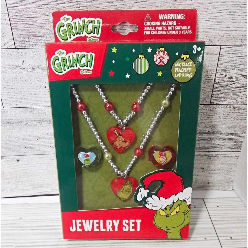 The Grinch Multicolor Cartoon Kids Jewelry Set Necklace Bracelet & Rings